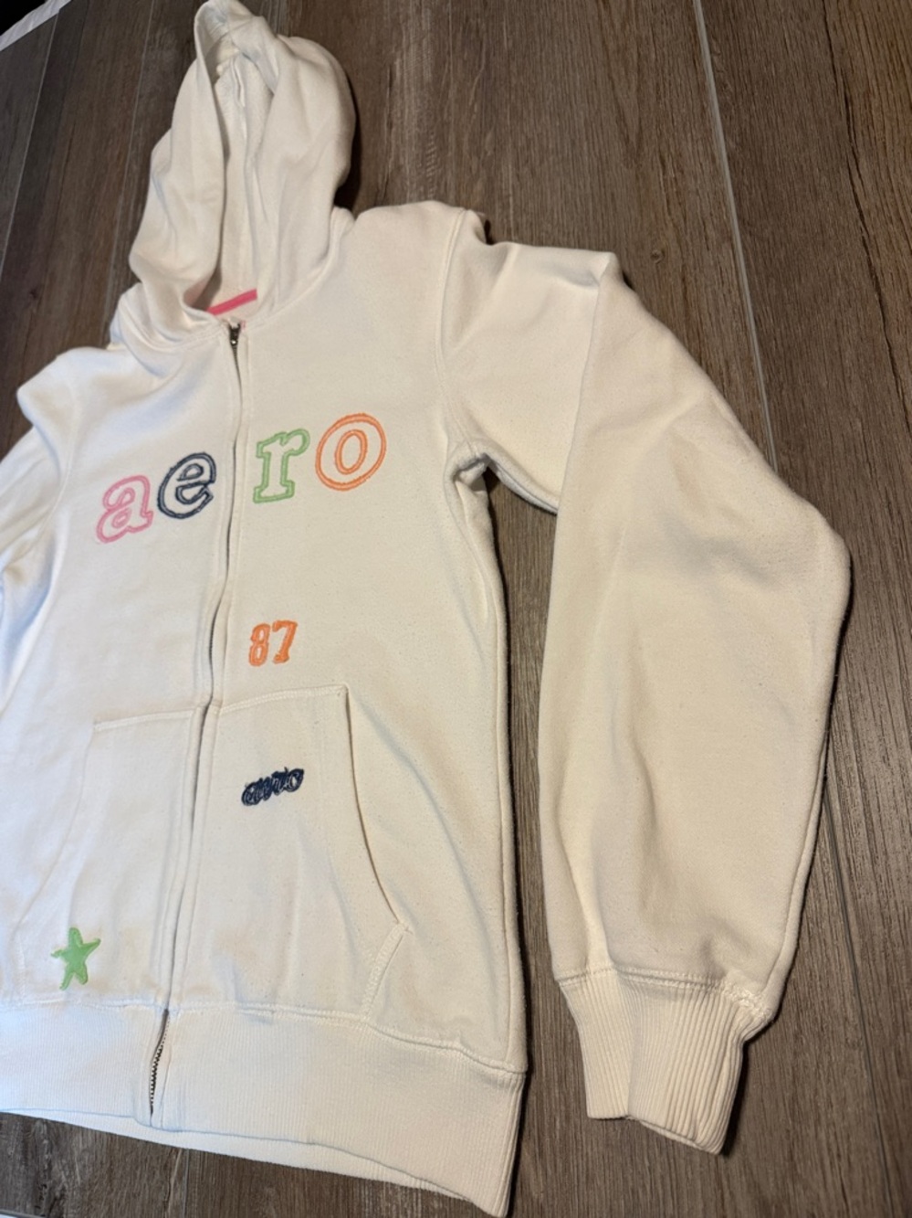 Aeropostale White Hooded Zip-Up Sweatshirt - Picture 5 of 6